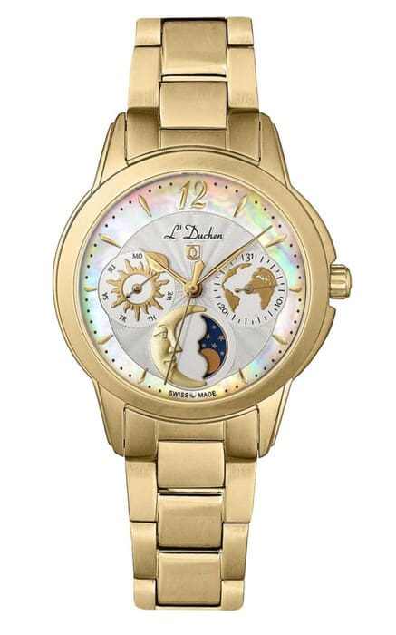 Женские часы L`Duchen Petit Celeste D 857.20.33, механизм кварцевый, циферблат белый, браслет нержавеющая сталь — Изображение 1